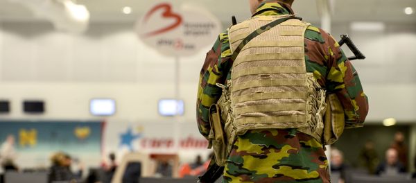 A military police soldier patrols the Brussels Airport A military police soldier patrols the Brussels Airport - Sputnik International