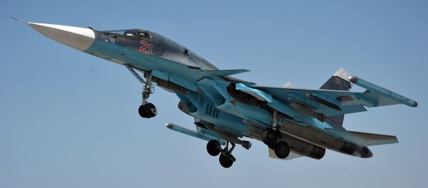 A Su-34 strike fighter with the Khibiny ECM modules on the wing tips A Su-34 strike fighter with the Khibiny ECM modules on the wing tips - Sputnik International