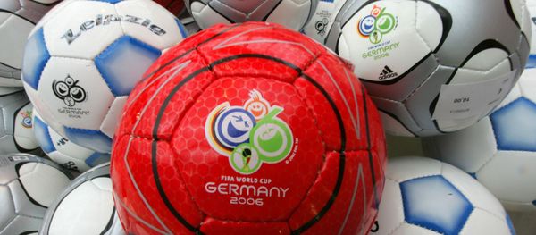 Soccer balls bearing the 2006 World Cup logo are seen in the sponsors area of the Exhibition Halls in Leipzig, Germany Thursday Dec. 8, 2005 - Sputnik International