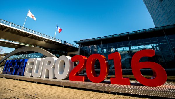 A picture taken on February 3, 2016, shows giant letters reading UEFA EURO 2016 in Lille, northern France, where some of the Euro 2016 football matches will take place - Sputnik International