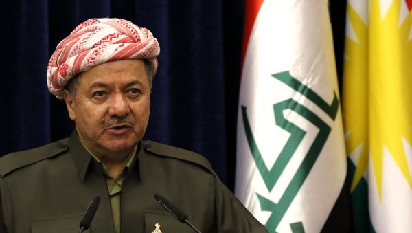 Iraqi Kurdish leader Massud Barzani speaks at a press conference during the visit of the British Foriegn Minister to Arbil, the capital of the Kurdish autonomous region in northern Iraq, on March 17, 2016 Iraqi Kurdish leader Massud Barzani speaks at a press conference during the visit of the British Foriegn Minister to Arbil, the capital of the Kurdish autonomous region in northern Iraq, on March 17, 2016 - Sputnik International