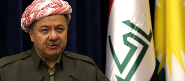 Iraqi Kurdish leader Massud Barzani speaks at a press conference during the visit of the British Foriegn Minister to Arbil, the capital of the Kurdish autonomous region in northern Iraq, on March 17, 2016 - Sputnik International