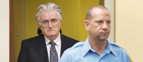 This file photo taken on July 11, 2013 shows Bosnian Serb wartime leader Radovan Karadzic appearing in the courtroom for his appeal judgement at the International Criminal Tribunal for Former Yugoslavia (ICTY) in The Hague, The Netherlands This file photo taken on July 11, 2013 shows Bosnian Serb wartime leader Radovan Karadzic appearing in the courtroom for his appeal judgement at the International Criminal Tribunal for Former Yugoslavia (ICTY) in The Hague, The Netherlands - Sputnik International