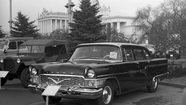 The GAZ-13 Chaika (Seagull) large-sized car built at the Gorky (Nizhny Novgorod) Automobile Plant, at an exhibition named The Automobile Industry - 50 Years dedicated to the 50th anniversary of the Soviet automobile industry (1924-1974) - Sputnik International