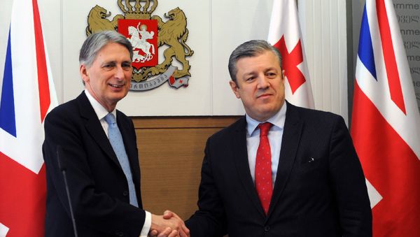 British Foreign Secretary Philip Hammond (L) and Georgian Prime Minister Giorgi Kvirikashvili shake hands during a joint press conference following their meeting in Tbilisi on March 30, 2016 British Foreign Secretary Philip Hammond (L) and Georgian Prime Minister Giorgi Kvirikashvili shake hands during a joint press conference following their meeting in Tbilisi on March 30, 2016 - Sputnik International