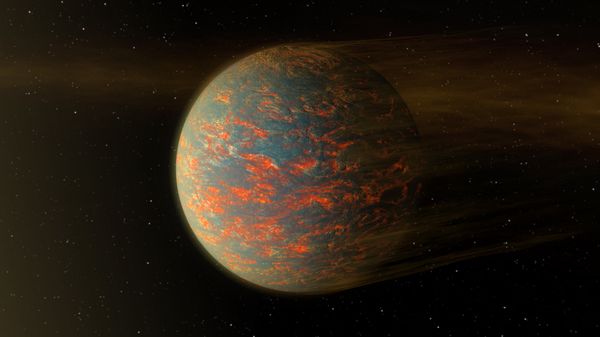 This illustration shows one possible scenario for the hot, rocky exoplanet called 55 Cancri e, which is nearly two times as wide as Earth - Sputnik International