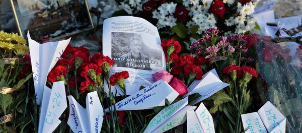 Flowers laid at the monument to pilots in the Russian city of Lipetsk in memory of Oleg Peshkov Flowers laid at the monument to pilots in the Russian city of Lipetsk in memory of Oleg Peshkov - Sputnik International