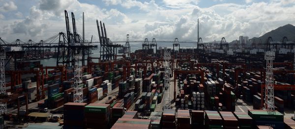 Containers and cranes are seen at a port in Hong Kong Containers and cranes are seen at a port in Hong Kong - Sputnik International