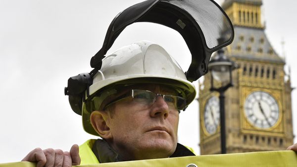 A steel worker protests outside of the Houses of Parliament in London, Britain in this October 28, 2015 file photo. A steel worker protests outside of the Houses of Parliament in London, Britain in this October 28, 2015 file photo. - Sputnik International