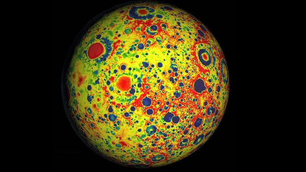 Map showing variations in the lunar gravity field, as measured by NASA's Gravity Recovery and Interior Laboratory (GRAIL) . Map showing variations in the lunar gravity field, as measured by NASA's Gravity Recovery and Interior Laboratory (GRAIL) . - Sputnik International