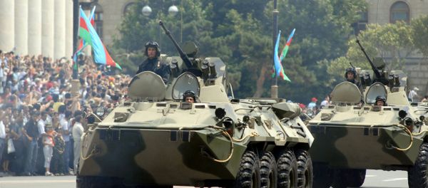Azeri armoured personnel carriers drive through the center of Baku as part of a military parade in honor of Armed Forces Day on June 26, 2008 Azeri armoured personnel carriers drive through the center of Baku as part of a military parade in honor of Armed Forces Day on June 26, 2008 - Sputnik International