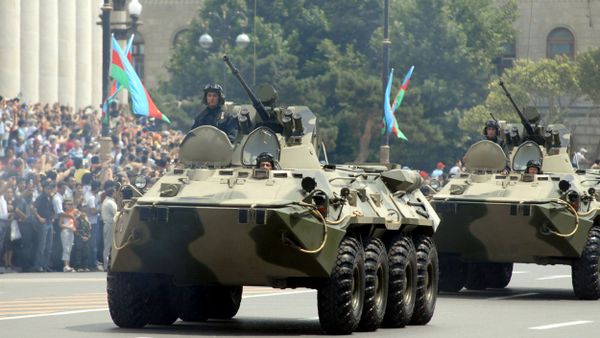 Azeri armoured personnel carriers drive through the center of Baku as part of a military parade in honor of Armed Forces Day on June 26, 2008 Azeri armoured personnel carriers drive through the center of Baku as part of a military parade in honor of Armed Forces Day on June 26, 2008 - Sputnik International