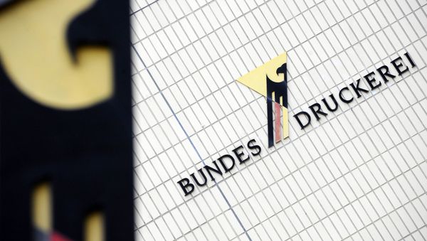 The logo of the German Federal Printing Office (Bundesdruckerei) is seen at their building in Berlin on October 4, 2010. - Sputnik International