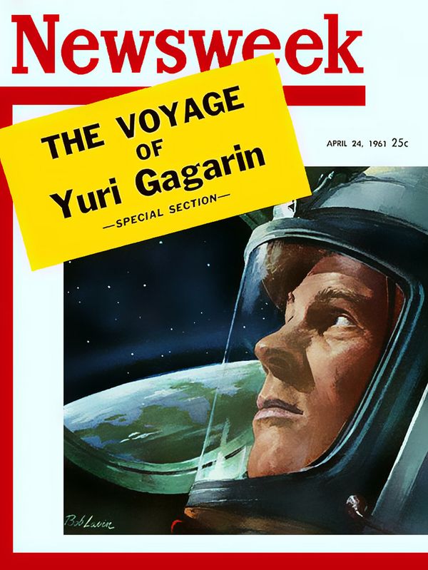 Yuri Gagarin, The First Man in Space Newsweek, April 24, 1961, Bob Lavin artist (1961) Yuri Gagarin, The First Man in Space Newsweek, April 24, 1961, Bob Lavin artist (1961) - Sputnik International