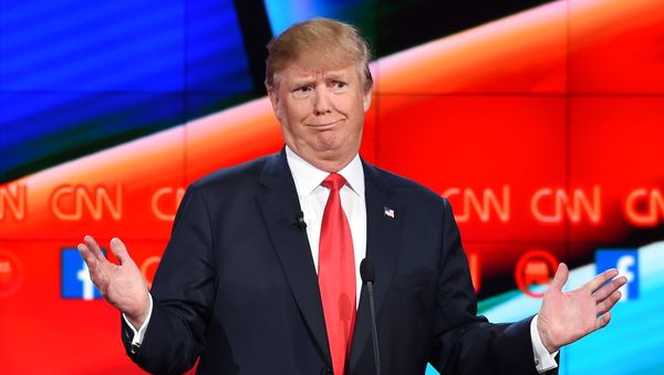 Republican presidential candidate businessman Donald Trump gestures during the Republican Presidential Debate, hosted by CNN, at The Venetian Las Vegas on December 15, 2015 in Las Vegas, Nevada. Republican presidential candidate businessman Donald Trump gestures during the Republican Presidential Debate, hosted by CNN, at The Venetian Las Vegas on December 15, 2015 in Las Vegas, Nevada. - Sputnik International