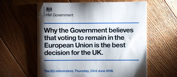 A leaflet stating the UK government's case for remaining in the European Union is seen in a household near Huddersfield, northern England on April 11, 2016. A national referendum will be held on June 23, 2016 to decide whether the UK retains membership of the EU - Sputnik International