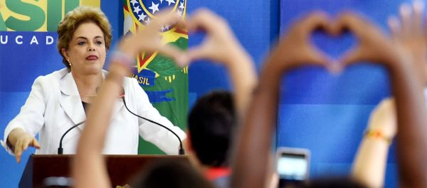 Brazilian President Dilma Rousseff gestures during the Education in Defense of Democracy event, at the Planalto Palace in Brasilia, on April 12, 2016 Brazilian President Dilma Rousseff gestures during the Education in Defense of Democracy event, at the Planalto Palace in Brasilia, on April 12, 2016 - Sputnik International