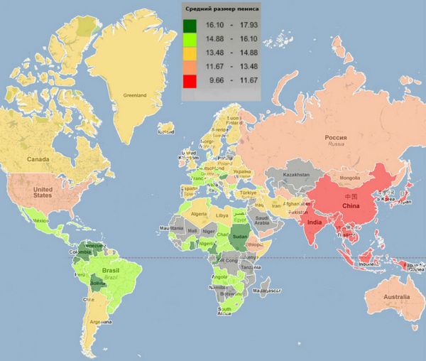 A map of average penis size by country. A map of average penis size by country. - Sputnik International