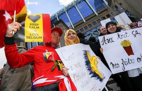 People take part in a rally called The march against the fear, Tous Ensemble, Samen Een, All Together in memory of the victims of bomb attacks in Brussels metro and Brussels international airport of Zaventem in Brussels, Belgium, April 17, 2016 - Sputnik International