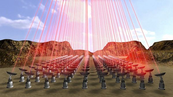 A still image taken from a video rendering shows phased arrays of lasers which could be used on Breakthrough Starshot, a $100 million research and engineering program aiming to demonstrate proof of concept for light-propelled spacecrafts A still image taken from a video rendering shows phased arrays of lasers which could be used on Breakthrough Starshot, a $100 million research and engineering program aiming to demonstrate proof of concept for light-propelled spacecrafts - Sputnik International