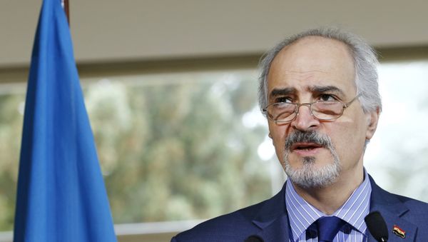 Syrian government's head of delegation Bashar al-Jaafari attends a news conference after a meeting on Syria at the European headquarters of the United Nations in Geneva, Switzerland, April 18, 2016. Syrian government's head of delegation Bashar al-Jaafari attends a news conference after a meeting on Syria at the European headquarters of the United Nations in Geneva, Switzerland, April 18, 2016. - Sputnik International