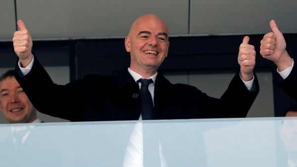 FIFA President Gianni Infantino gestures during a visit to the Luzhniki Stadium, which is under construction for the 2018 World Cup, in Moscow, Russia, April 19, 2016. FIFA President Gianni Infantino gestures during a visit to the Luzhniki Stadium, which is under construction for the 2018 World Cup, in Moscow, Russia, April 19, 2016. - Sputnik International