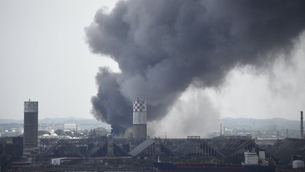 Smoke rises from the explosion site at Mexican national oil company Pemex's Pajaritos petrochemical complex in Coatzacoalcos. - Sputnik International