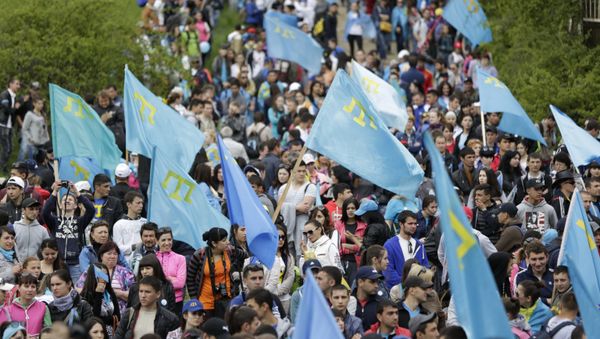 Traditional climb to the peak of the Chatyr-Dag mountain as part of the events commemorating the 71st annivsesary of the Crimean Tatars' deportation. (File) - Sputnik International