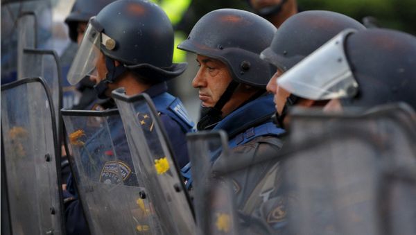 A police officer in Skopje, Macedonia A police officer in Skopje, Macedonia - Sputnik International