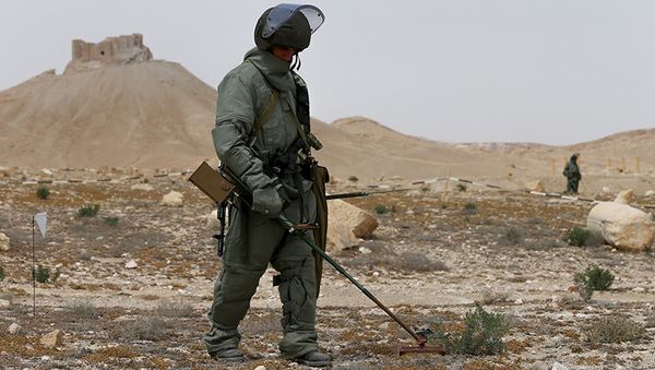 Russian army sappers work at the historic part of Palmyra, Syria, in this photo released by Russian Ministry of Defence on April 9, 2016 Russian army sappers work at the historic part of Palmyra, Syria, in this photo released by Russian Ministry of Defence on April 9, 2016 - Sputnik International