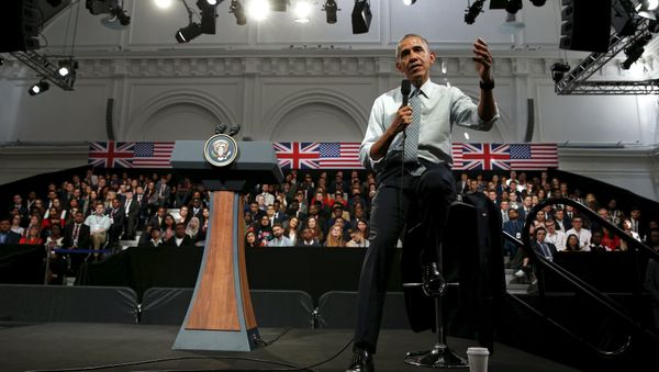 U.S. President Barack Obama speaks during a town hall at the Royal Agricultural Halls in London, Britain April 23, 2016 U.S. President Barack Obama speaks during a town hall at the Royal Agricultural Halls in London, Britain April 23, 2016 - Sputnik International