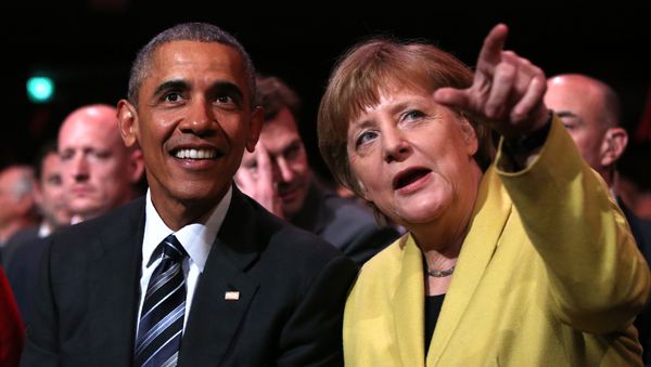 US President Barack Obama (L) and German Chancellor Angela Merkel sit during the official opening ceremony of the Hanover industry Fair at the Hannover Congress Center HCC in Hanover, on April 24, 2016 US President Barack Obama (L) and German Chancellor Angela Merkel sit during the official opening ceremony of the Hanover industry Fair at the Hannover Congress Center HCC in Hanover, on April 24, 2016 - Sputnik International