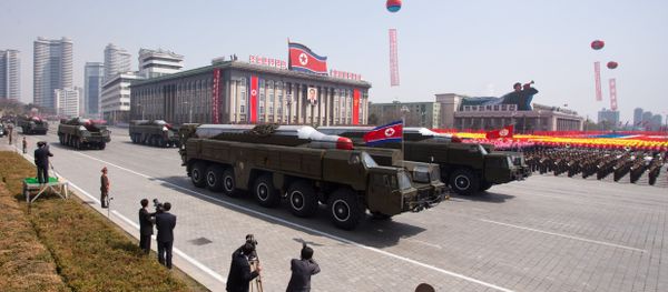 Musudan-class missiles are displayed during a military parade in honour of the 100th birthday of the late North Korean leader Kim Il-Sung in Pyongyang on April 15, 2012 - Sputnik International