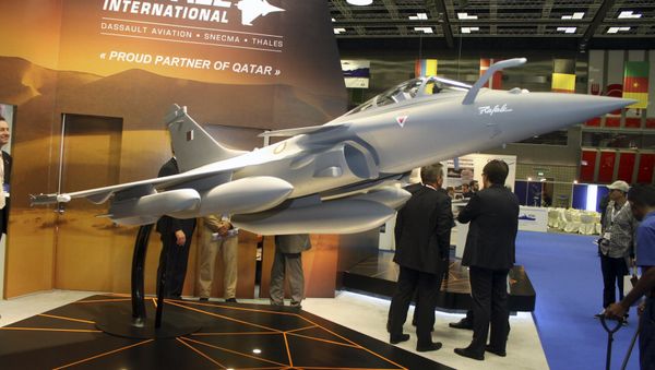 A model of Dassault Rafale fighter jet is seen during Doha International Maritime Defence Exhibition, Qatar March 31, 2016. A model of Dassault Rafale fighter jet is seen during Doha International Maritime Defence Exhibition, Qatar March 31, 2016. - Sputnik International
