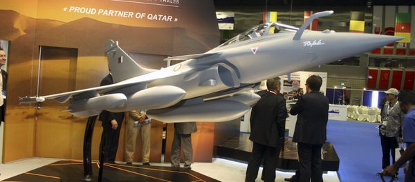 A model of Dassault Rafale fighter jet is seen during Doha International Maritime Defence Exhibition, Qatar March 31, 2016. - Sputnik International