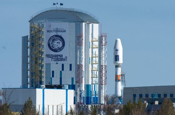 A Souyuz 2.1a space carrier with Russian satellites Lomonosov, Aist-2D and a SamSat-216 nano satellite sits on the launch pad at Vostochny cosmodrome. A Souyuz 2.1a space carrier with Russian satellites Lomonosov, Aist-2D and a SamSat-216 nano satellite sits on the launch pad at Vostochny cosmodrome. - Sputnik International