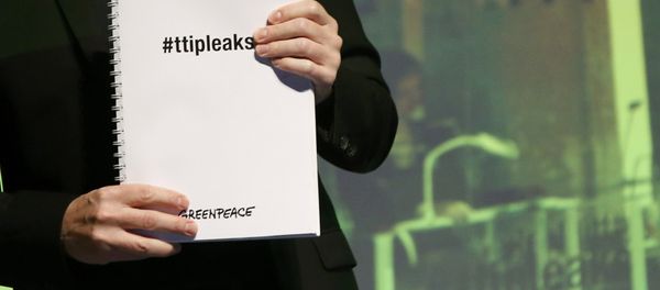 Volker Gassner of the environmental campaign group Greenpeace holds a copy of the leaked TTIP negotiations during a news conference in Berlin, Germany, May 2, 2016 - Sputnik International