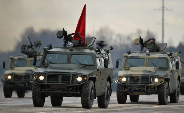 Armored vehicles Tigr of the mechanized columns of the Central Military District's Moscow Garrison during the rehearsal of the military parade to mark the 71st Anniversary of the Victory in the Great Patriotic War, at the Alabino training ground, Moscow Region - Sputnik International