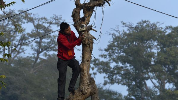 An Indian technician checks the CCTV camera at the roadside near the Presidential Palace as preparations for the nation's Republic Day parade take place in New Delhi on January 24, 2015 - Sputnik International