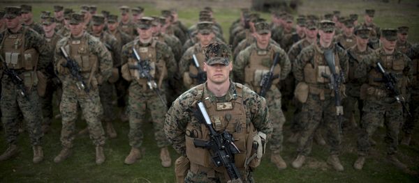 US army soldiers from the US Marine Corps stand in formation during a joint military training Platinum Lion 15-2 with Bulgaria's army at Novo Selo military ground on April 14, 2015 - Sputnik International