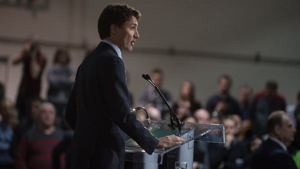 Canadian Prime Minister Justin Trudeau delivers a speech at the Youville workshop of the Société des Transports de Montréal (STM), in Montreal, Quebec, on April 6, 2016 Canadian Prime Minister Justin Trudeau delivers a speech at the Youville workshop of the Société des Transports de Montréal (STM), in Montreal, Quebec, on April 6, 2016 - Sputnik International