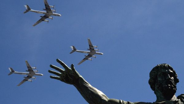 The Tu-95MS bombers are seen flying during the rehearsal of the May 9 Victory Day Parade in Moscow The Tu-95MS bombers are seen flying during the rehearsal of the May 9 Victory Day Parade in Moscow - Sputnik International