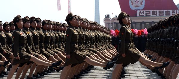 North Korean female soldiers march during a military parade to mark 100 years since the birth of the country's founder Kim Il-Sung in Pyongyang on April 15, 2012 - Sputnik International