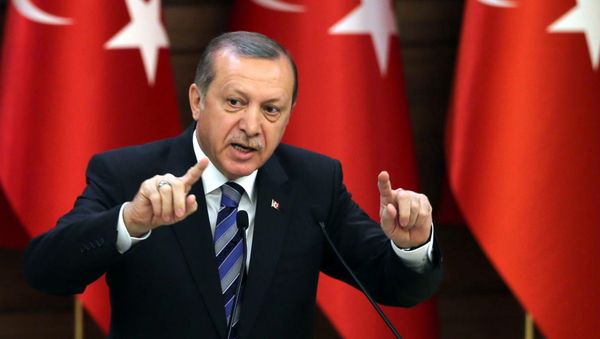 Turkish President Recep Tayyip Erdogan delivers a speech during a ceremony on the occasion of 171st anniversary of foundation of the Turkish National Police at the Presidential Complex in Ankara, on April 7, 2016. Turkish President Recep Tayyip Erdogan delivers a speech during a ceremony on the occasion of 171st anniversary of foundation of the Turkish National Police at the Presidential Complex in Ankara, on April 7, 2016. - Sputnik International