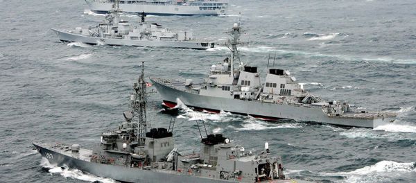 Naval ships from (Bottom to top) Japan, United States and India (tow ships) operate the first joint naval exercise in the Pacific Ocean off the coast of Japan's Chiba prefecture (File) Naval ships from (Bottom to top) Japan, United States and India (tow ships) operate the first joint naval exercise in the Pacific Ocean off the coast of Japan's Chiba prefecture (File) - Sputnik International