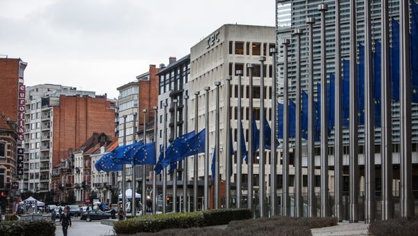 Flags near the European Commission's headquarters in Brussels Flags near the European Commission's headquarters in Brussels - Sputnik International