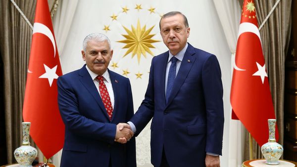 Turkish President Tayyip Erdogan (R) meets with incoming Prime Minister Binali Yildirim at the Presidential Palace in Ankara, Turkey, May 22, 2016. Turkish President Tayyip Erdogan (R) meets with incoming Prime Minister Binali Yildirim at the Presidential Palace in Ankara, Turkey, May 22, 2016. - Sputnik International