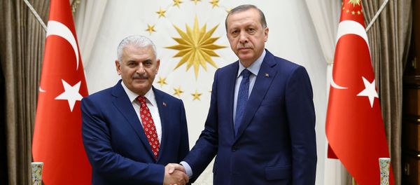 Turkish President Tayyip Erdogan (R) meets with incoming Prime Minister Binali Yildirim at the Presidential Palace in Ankara, Turkey, May 22, 2016 - Sputnik International