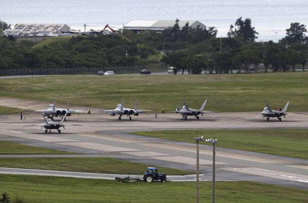 U.S. Air Force F-22 Raptors, right, and two F-15 Eagles prepare for take-off at Kadena Air Base on the southern island of Okinawa, in Japan (File) U.S. Air Force F-22 Raptors, right, and two F-15 Eagles prepare for take-off at Kadena Air Base on the southern island of Okinawa, in Japan (File) - Sputnik International