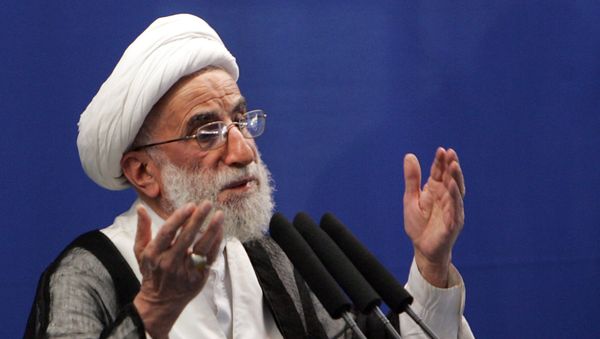 This file photo taken on October 16, 2009 shows at the time Iranian Guardian Council head Ahmad Jannati delivering the Friday prayers sermon at Tehran University - Sputnik International